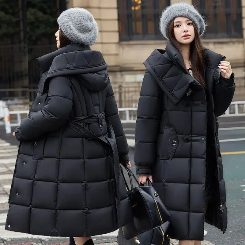 ロング丈コットンパッド入りジャケット レディース 冬 2025 新作 おしゃれ 暖かい ダウンコート 女性用パーカー 厚手 ウエストマーク アウター 韓国風 オーバーコート トップス