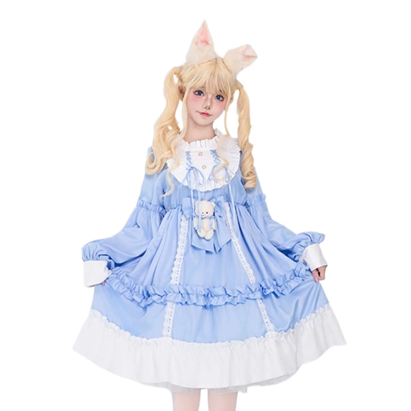 Sweet Girls プリンセスドレス クマのちょう結び付き プリンセス ハロウィン コスプレ衣装 フリルレース レイヤード メイドドレス