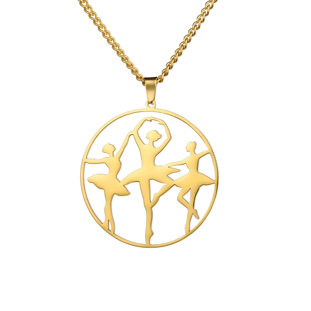 

My Shape Artistic Gymnastics Round Pendant Necklaces for Women Ballet Dancer Callisthenics Charms Chain Stainless Steel Jewelry