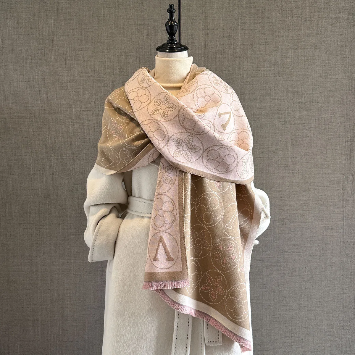 

2026 New Winter Scarf Women Elegant Floral Letter Jacquard Warm Neck Warmer Shawl Foulard Femme Luxury Designer Hijabs for Woman