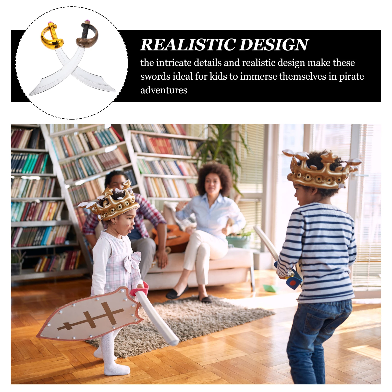 Espada de pirata de PVC para niños, accesorio de disfraz para fiesta de Halloween, juguete para juego de imitación, hoja curva, decoraciones temáticas de pirata, 2 uds.