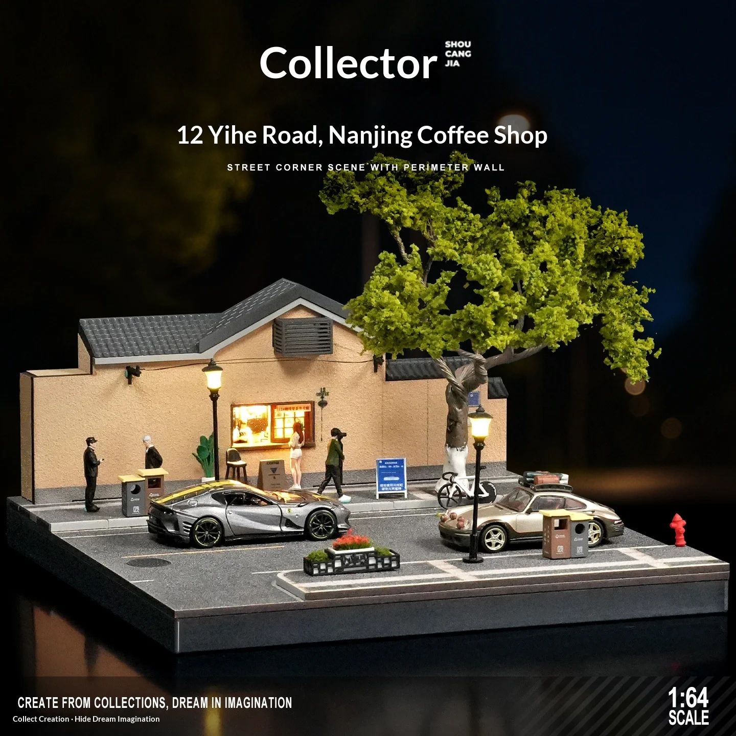 Collector 1:64 Scale Nanjing City Street View Diorama with LED Lights Realistic Road Scene Building & Car Model Storage Display