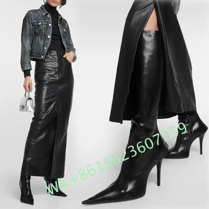 

2023 New Black Sexy Stiletto Heel Pointed Toe Side Zipper Over The Knee Catwalk Boots Personalized Large Size Fashion Boots