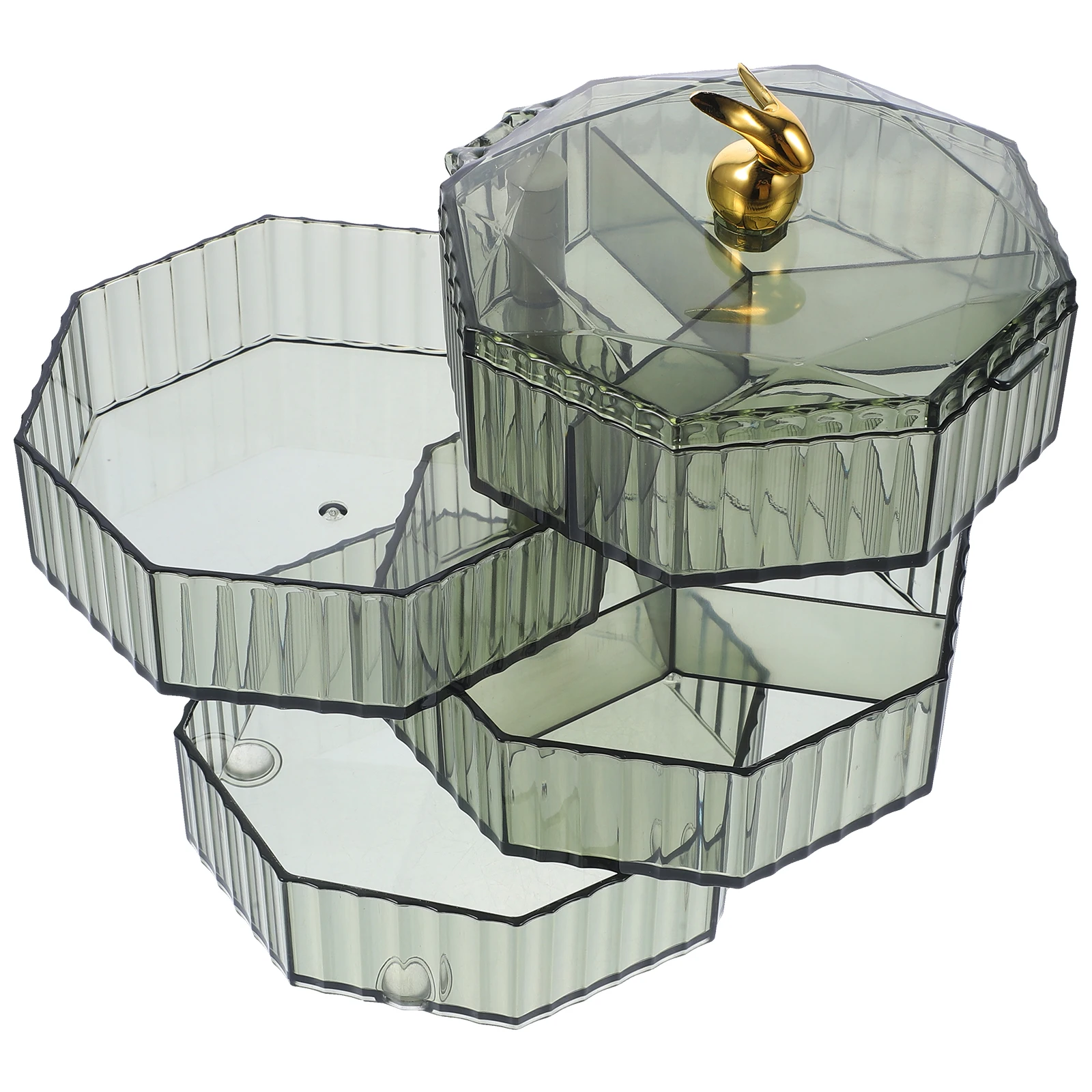 

Cartoon Rabbit 4 tier Jewelry Storage Box Grey Desktop ganizer Earrings Necklace Holder Rotating Container Small Accessories