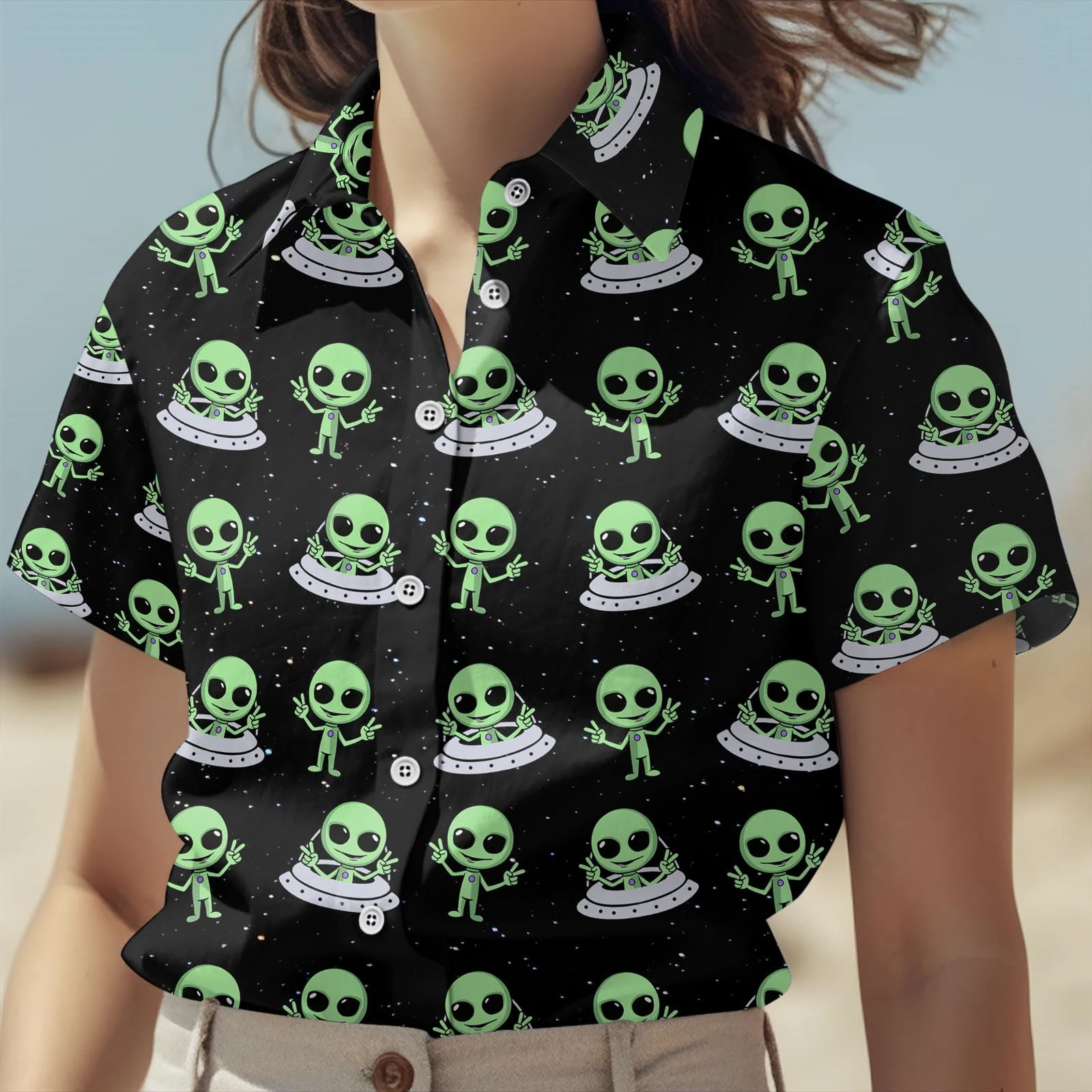 Funny Alien Graphic Shirts Oversized Men's Shirt 3d Printed Pattern Male Clothing Casual Lapel Tops Button Summer Apparel