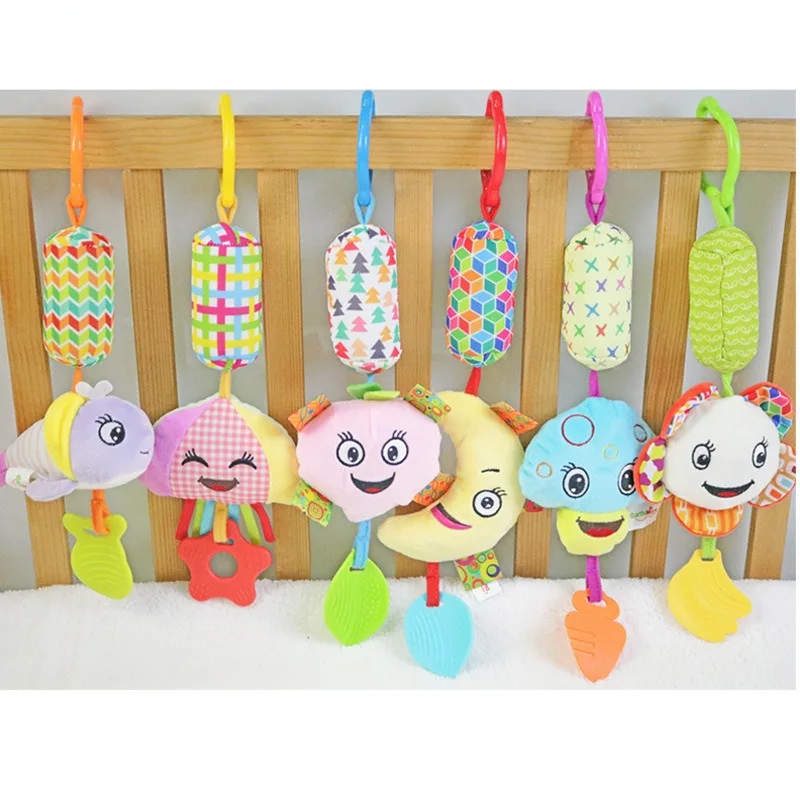 Plush Toys Cartoon Animals Colorful Babies Soothing Plush Toy Pendants for Beds Hanging Carts Hanging Bells Baby Teething Toys