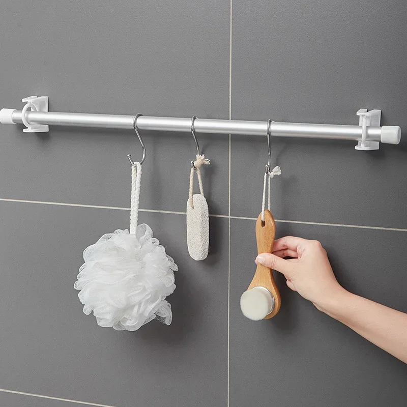 360° Rotatable Retractable Pole Fixator for Non-drilling Strong Adhesive Hooks Towel Rod Shower Curtain Rod Bracket