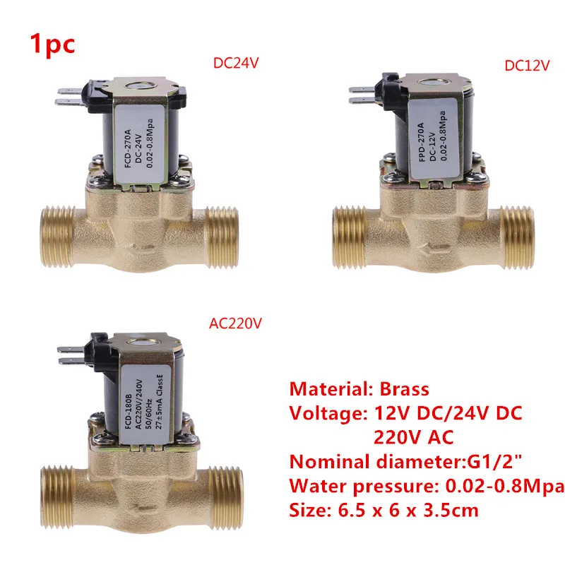 

1PC DC 12V 24V AC 220V G1/2'' Brass Electric Solenoid Valve For Solar Water Heater