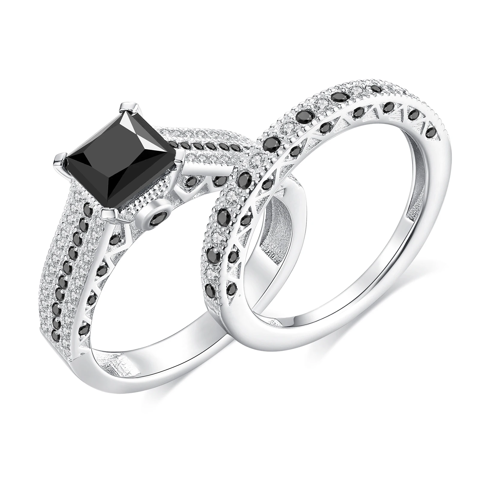 

3CT комплект обручальных колец с муассанитом для женщин, черная огранка Asscher D, цвет VVS1, свадебный комплект с муассанитом, стерлинговое серебро S925, 18 карат