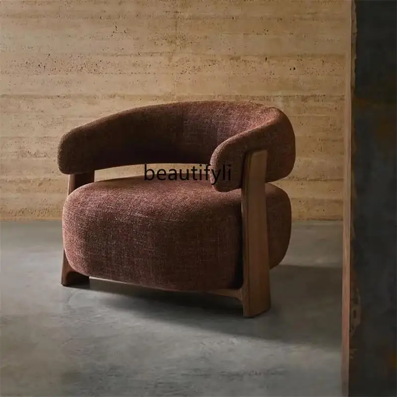 Medieval negotiation chair light luxury solid wood fabric designer receives Nordic minimalist armchair