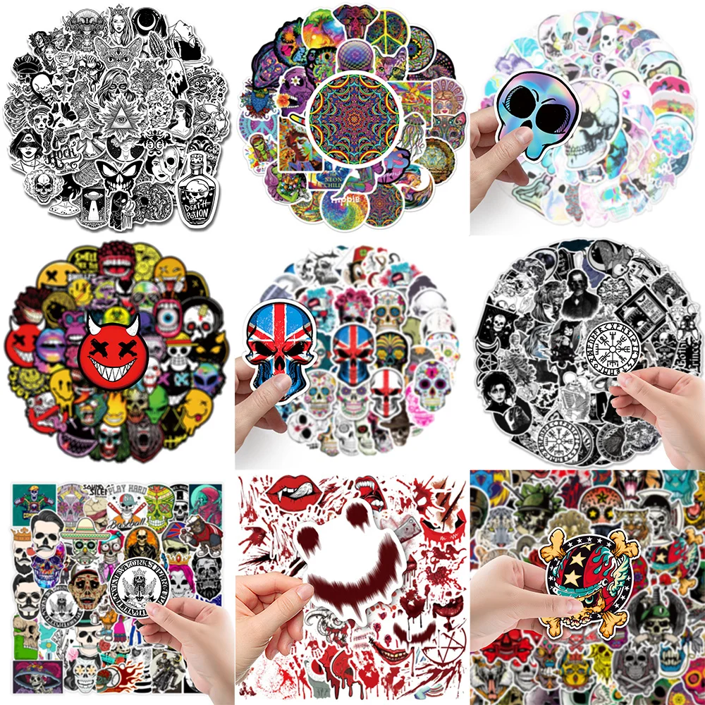 10/30/50PCS Cartoon Skull Stickers Series Creativo Horror Graffiti Casco Bagagli Laptop Tazza iPad Telefono Decorazione fai da te all'ingrosso