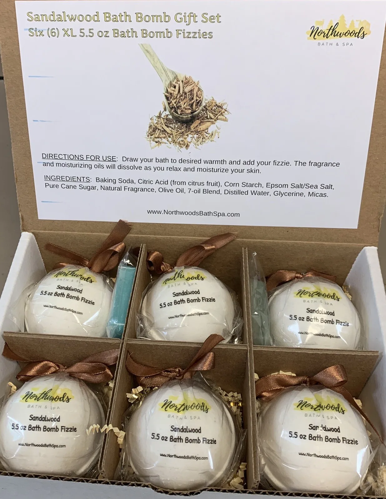 

Bath BallSandalwood Bath Bombs 6 Piece Set Luxury Spa Gift for Relaxation Aromatherapy Self Care Soak Natural Essential Oil