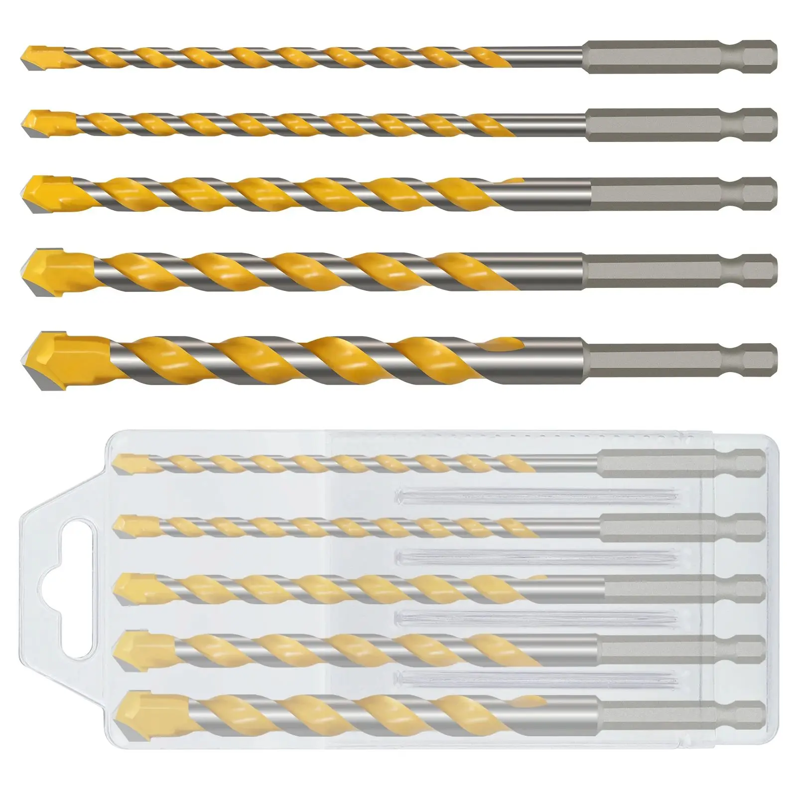 Juego de brocas multifunción de carburo, vástago hexagonal de 1/4 "(6,35mm), sierra perforadora de 160mm para ladrillo, hormigón, azulejo blando, madera y Metal, 5 uds.