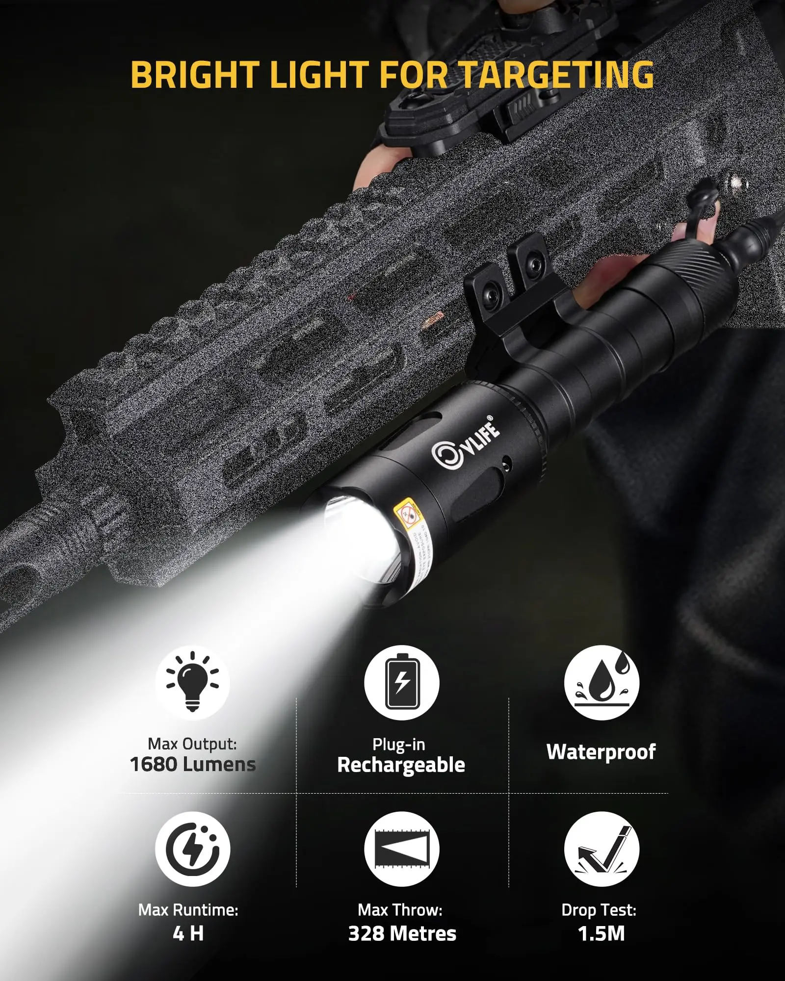 1680 لومينز بندقية ضوء الليزر كومبو م السكك الحديدية تهدف شعاع أخضر USB قابلة للشحن التكتيكية بندقية ضوء الضغط مفتاح بالتحكم عن بعد