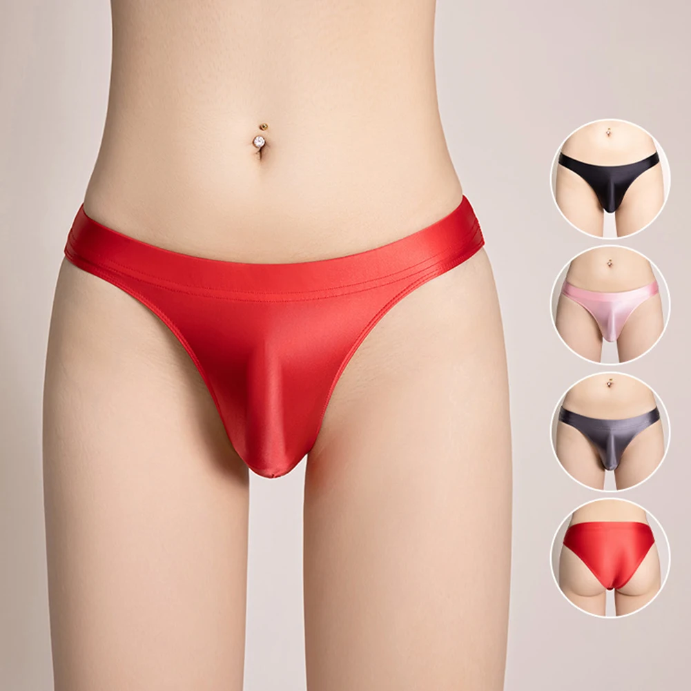 Men\'s Sissy Pouch Panties Sexy Shiny Glossy Briefs Underwear Low Rise Tights Stretch Underpants See Through Lingerie Bikini Slip