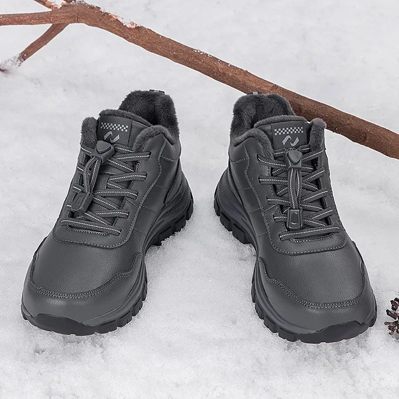 Warm Fur Men Cross-country Hiking Shoes Keep Warm Male Hiker Climbing Mountain Sneakers Winter Comfortable Sports Shoes