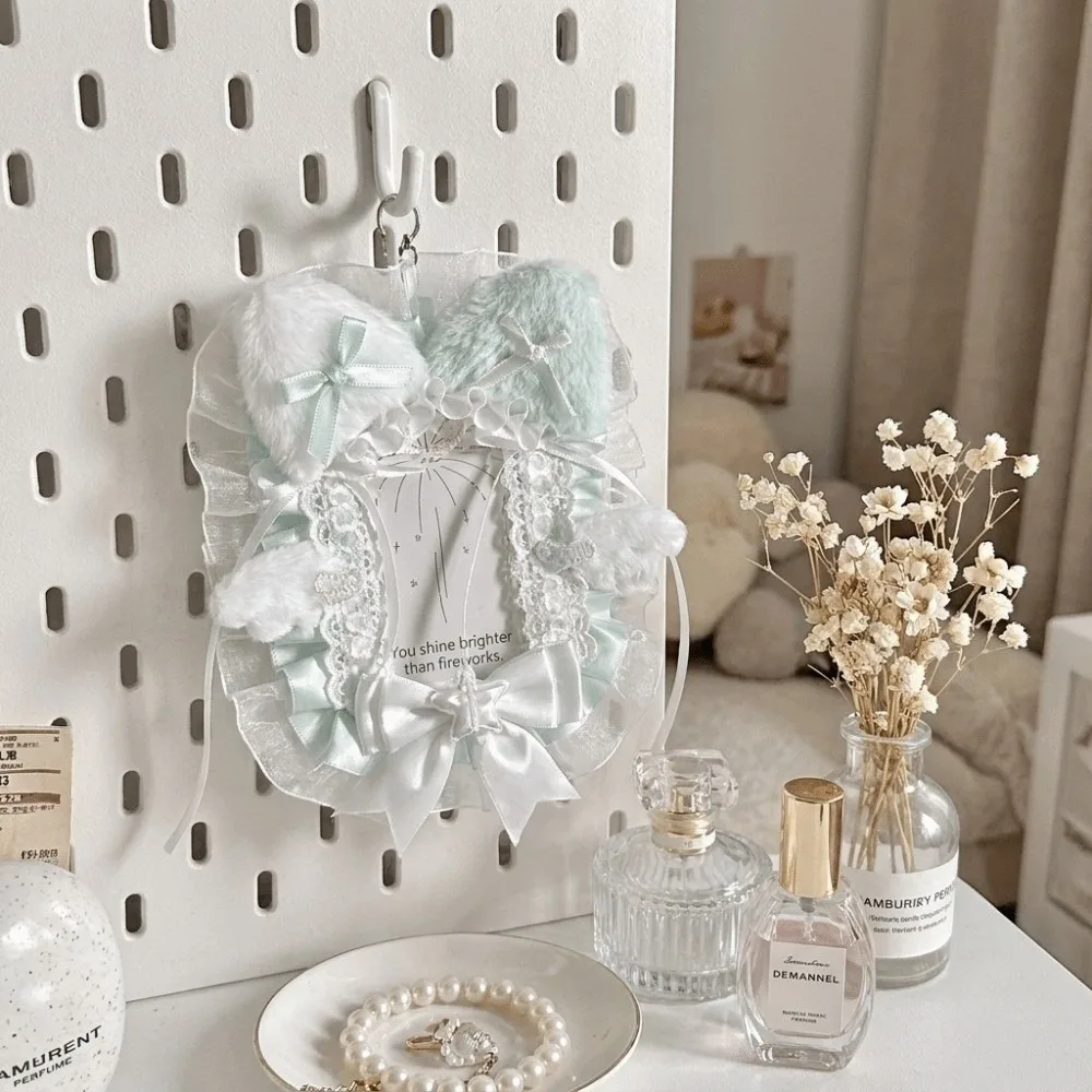 Sweet Lace Photocard Holder Cute Bow Bag Charm Keychain Hanging Chain Cat Ear Shape Photo Card Sleeve DIY Decoration