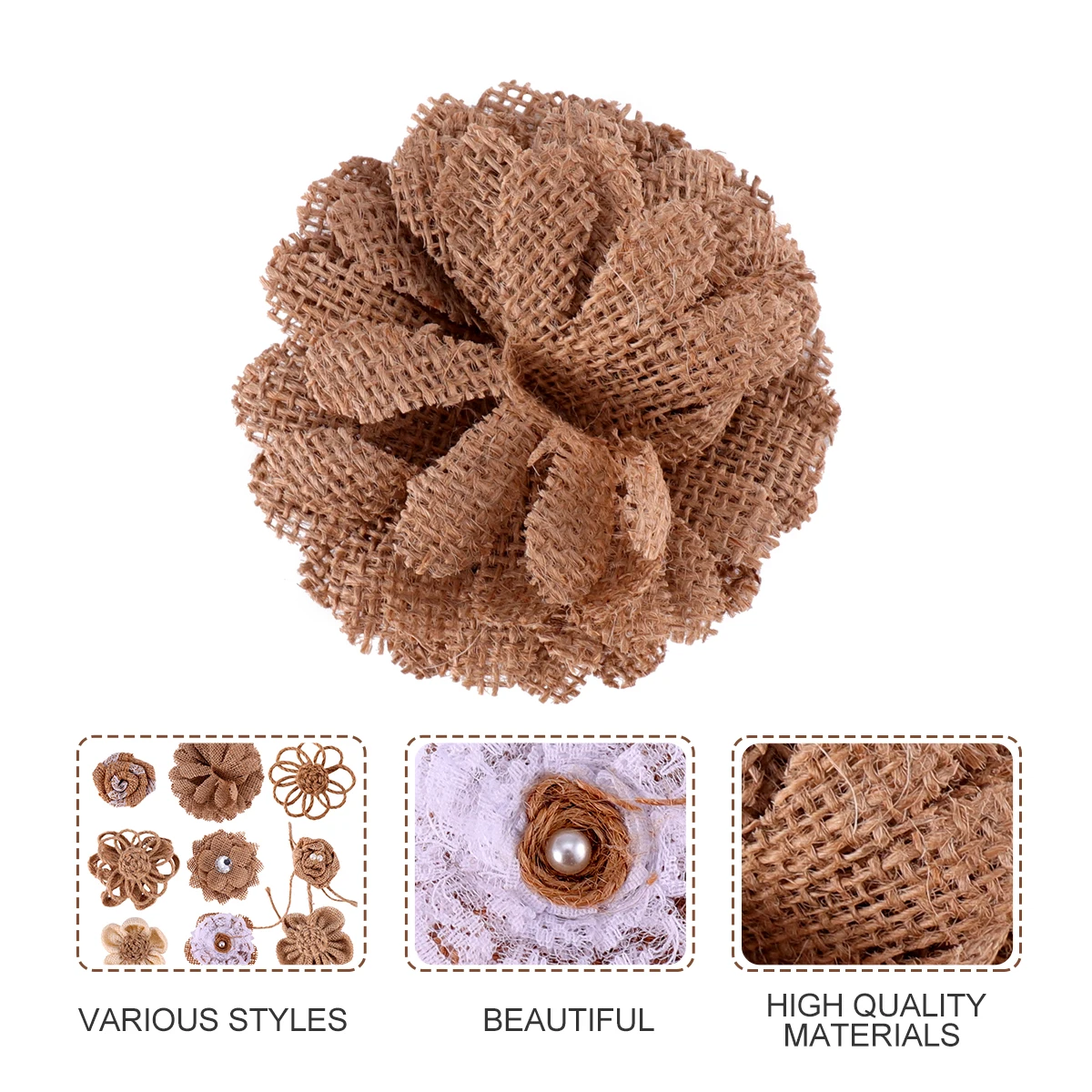 

9pcs Diy Decor Handmade Vintage Lace Hessian Flowers Wedding Party Festival Decoration Craft Shoe Hat Accessory Lightweight