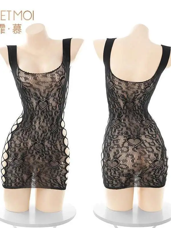 Fashion 2025 New Sexy U-neck Backless Sweet Leopard Mesh Sheer Sling Dress Women Cinching Waist Slim Wrap Hip Short Dress 5EZV