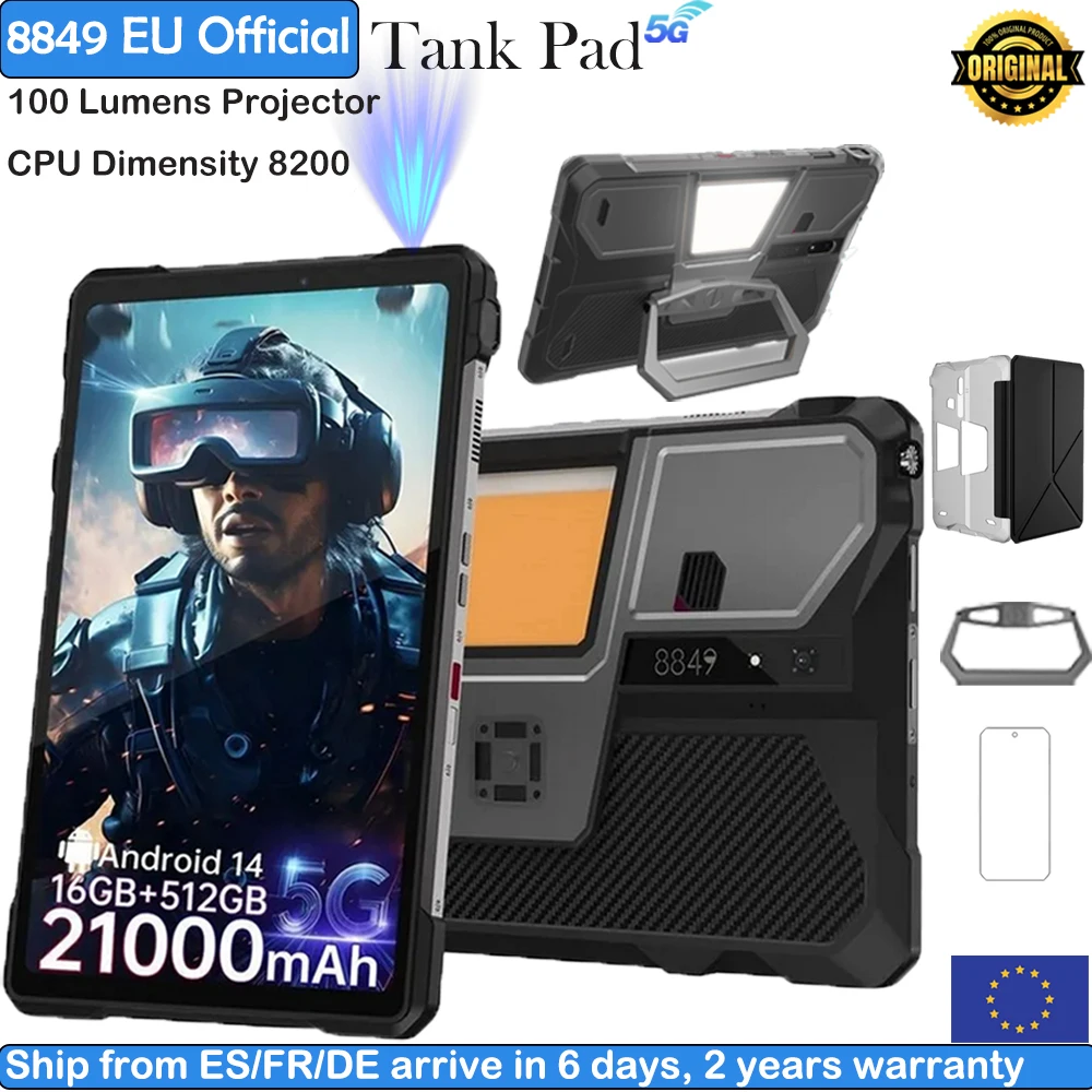 8849 TANK PAD Unihertz projecteur robuste tablette Smartphone 21000mAh 10.95 pouces 120Hz 16GB 512GB 32MP + 50MP 66W téléphone tablette intelligente