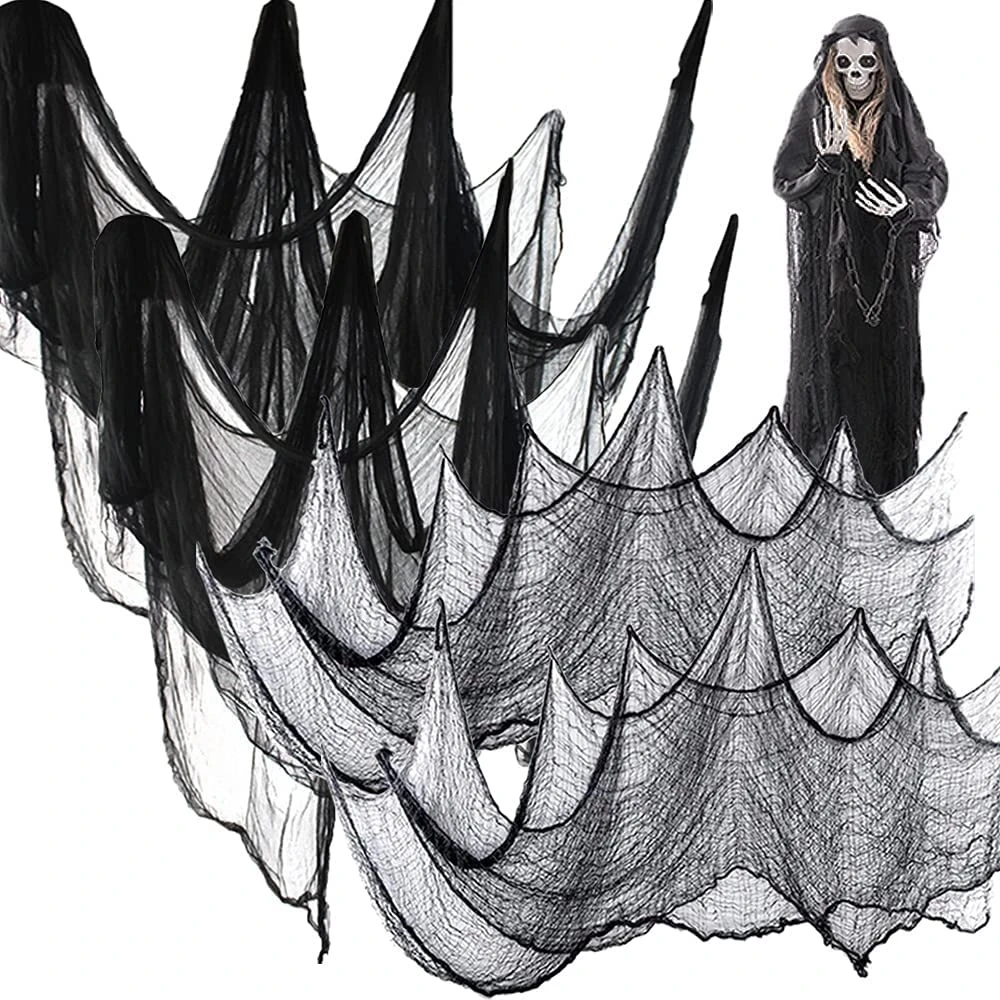 Tela de araña gigante para fiesta de Halloween, ropa espeluznante de gasa blanca y negra, decoración de escena del hogar, accesorios de terror para