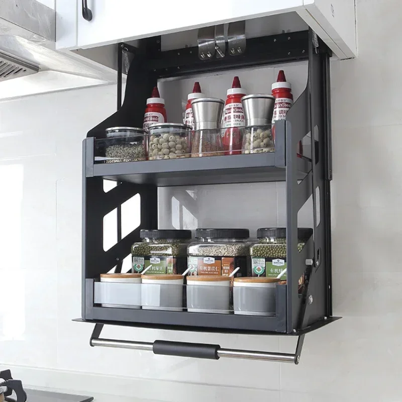 Kitchen hanging cabinets lifting pull basket up and down seasoning basket cabinet high cabinet vertical lifting seasoning shelf