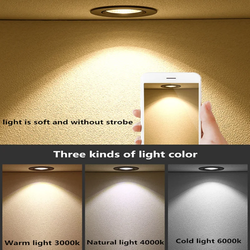 Wbudowane proste reflektory LED typu downlight COB można przyciemnić 5W7W9W12W15W18W Lampy oświetleniowe do kuchni w salonie domowymAC85-265V