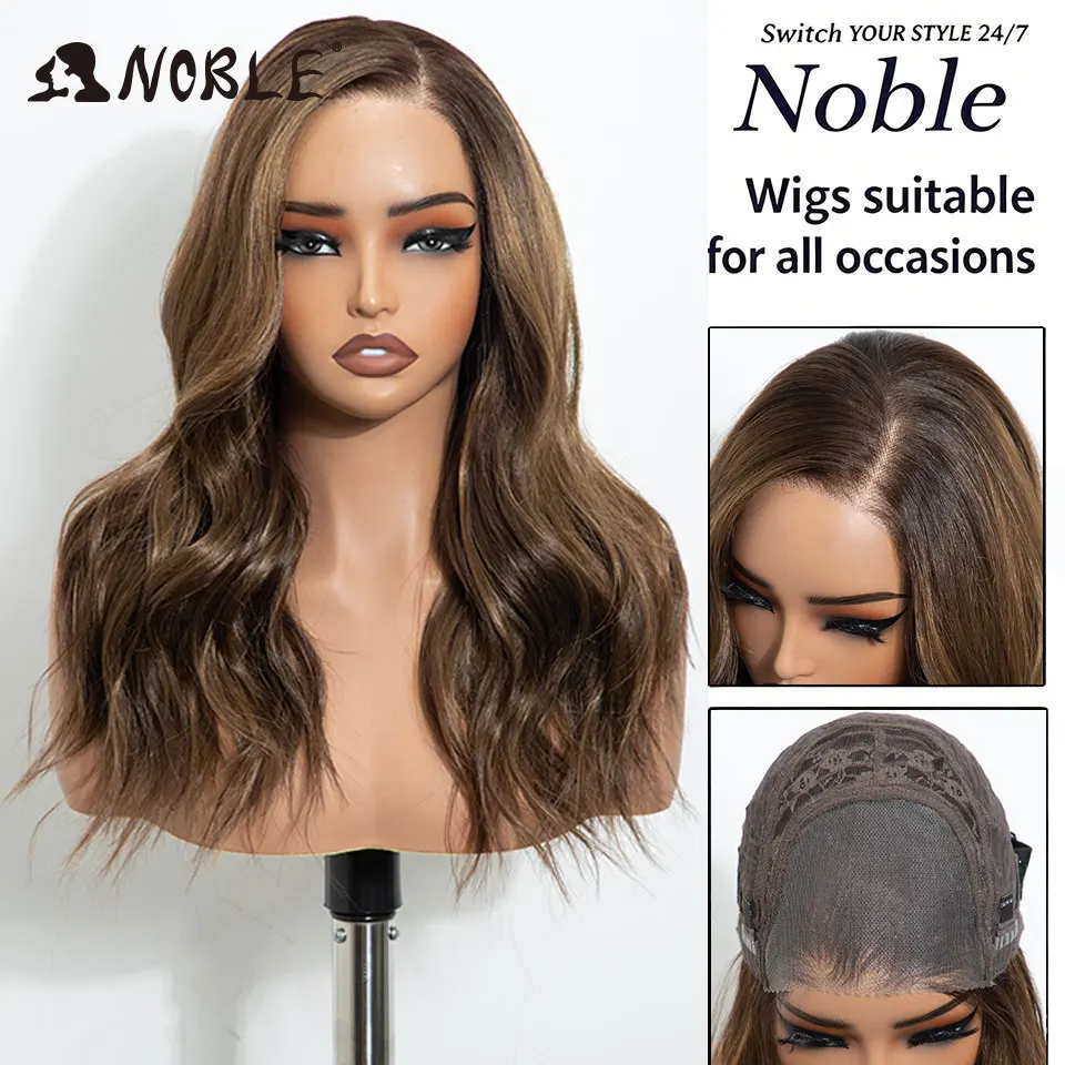 Edle synthetische Lace-Front-Perücke, 6x4, mit freiem Scheitel, vorgezupfte, gewellte Perücke, 18 Zoll, gewellte, gestufte Perücke, Ombré-Braun-Blond-Perücken für Damen. – Detail 3