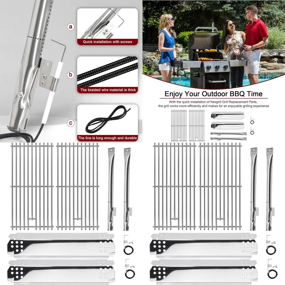 

Nexgrill 2-Burner 720-0864M Cooking Grates, Heat Plates, Burner Tubes, Igniters Replacement