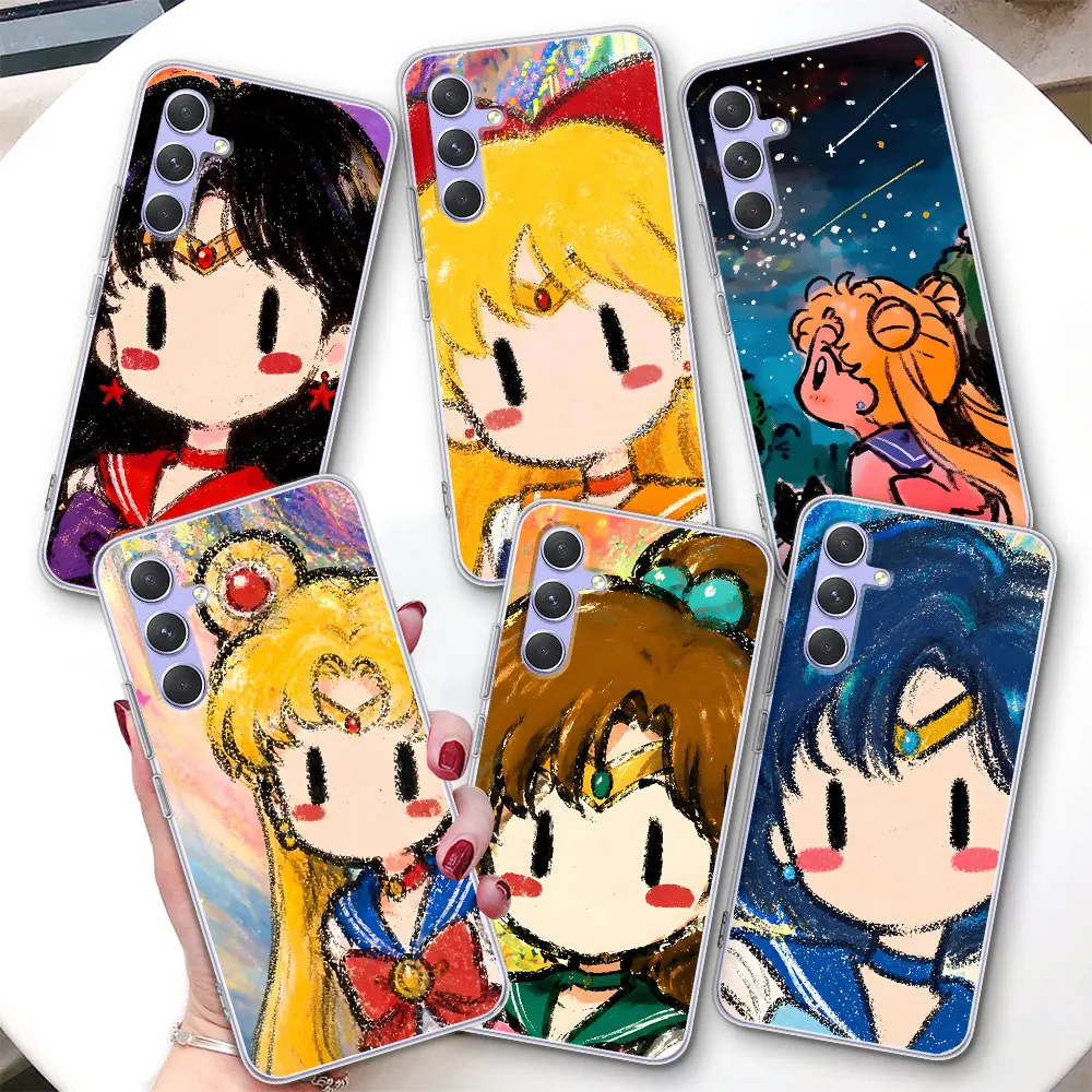 Transparent Case for Samsung Galaxy A57 A15 A27 A37 A16 A17 A54 A14 A22 A51 A53 A12 A13 TPU Phone Cover Starry Sailor Moon Girl