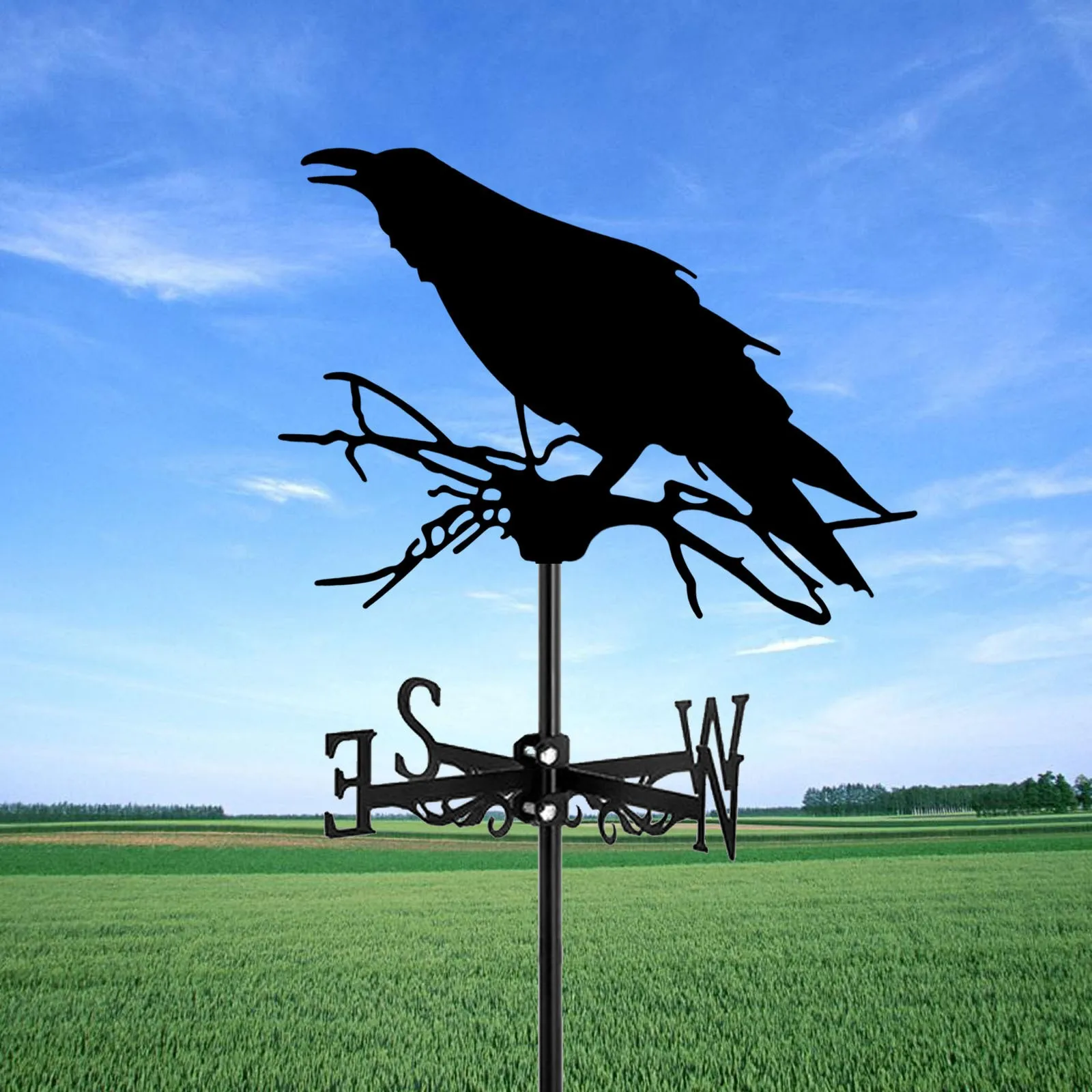 

Halloween Crow Weathervane, Skull Metal Silhouette, North American European Style, Roof Decoration, Holiday Garden Decoration