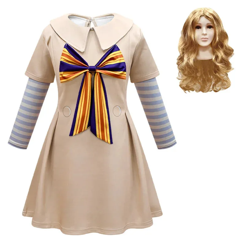 

New Children's Fake Two-Piece Lapel Long Sleeve Skirt Cosplaym3gan Meghan Girl's Bow Dress 81267