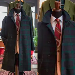 Erkekler resmi palto yün ceket iki düğme ekose Blazer çentikli yaka smokin ceket