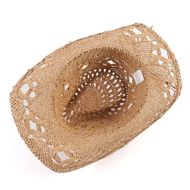 Cap Summer Outdoor Men Women Hand Woven Caps Western Cowboy Straw Hats Wide Brim Breathable Beach Sun Protection Hat Gorras 모자