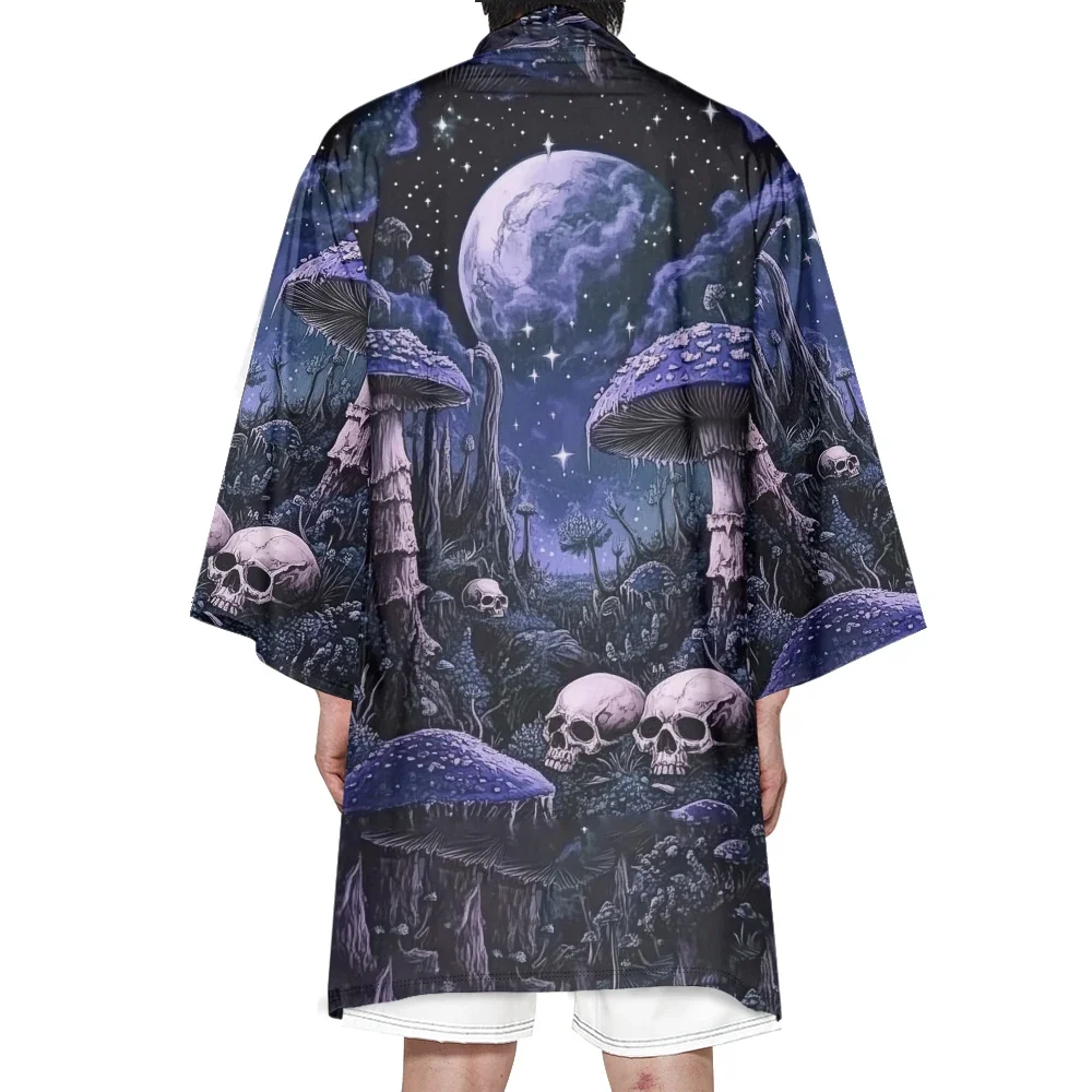 Autumn Samurai Kimono Cosplay Japanese Fashion Men Stylish Haori Kimono Vintage Cardigan Skull Print Robe Trend Retro Yukata