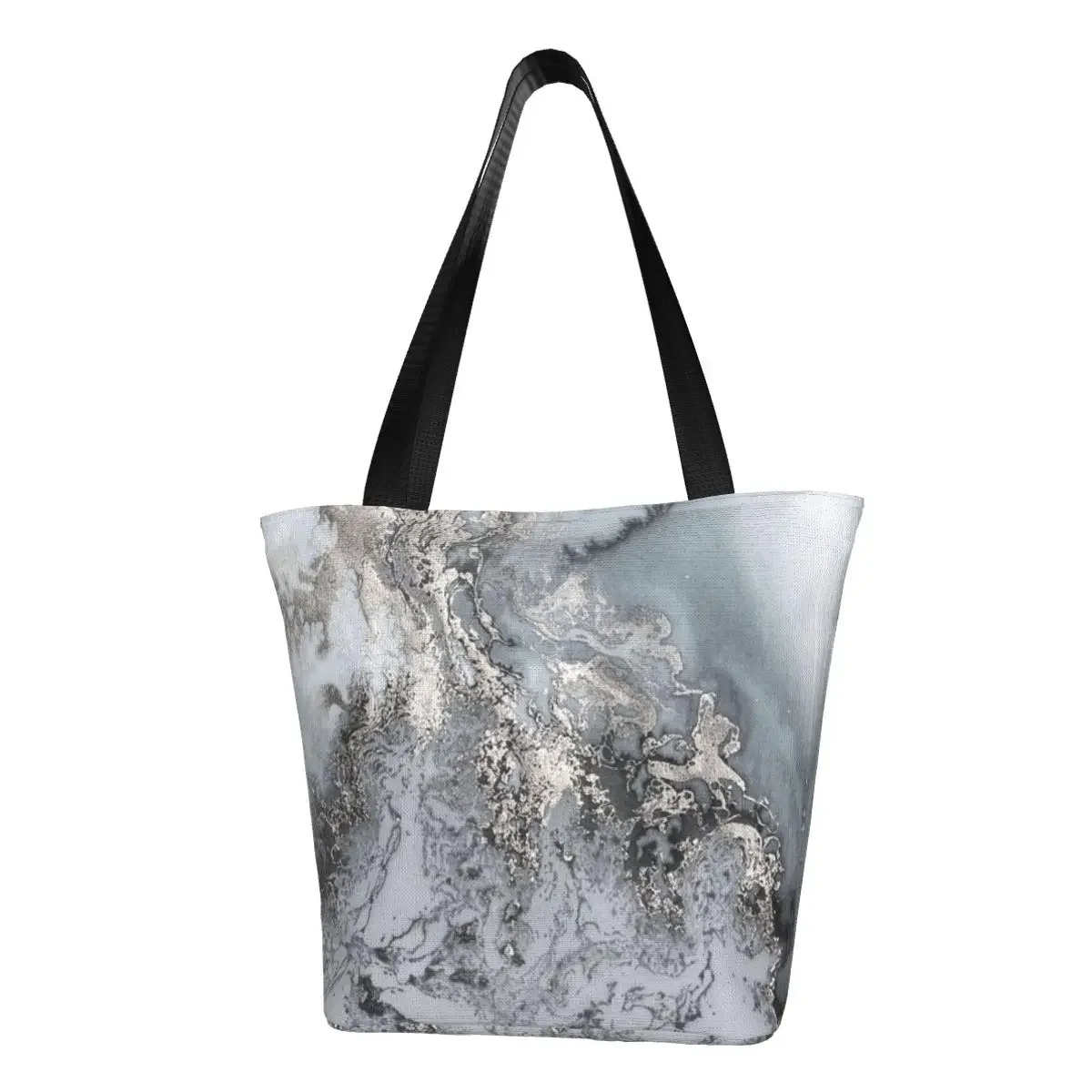 

Gray Marble Texture Abstract Pattern Canvas Shopping Bag Women Reusable Grocery Modern Geometric Graphic Tote Shopper Bags