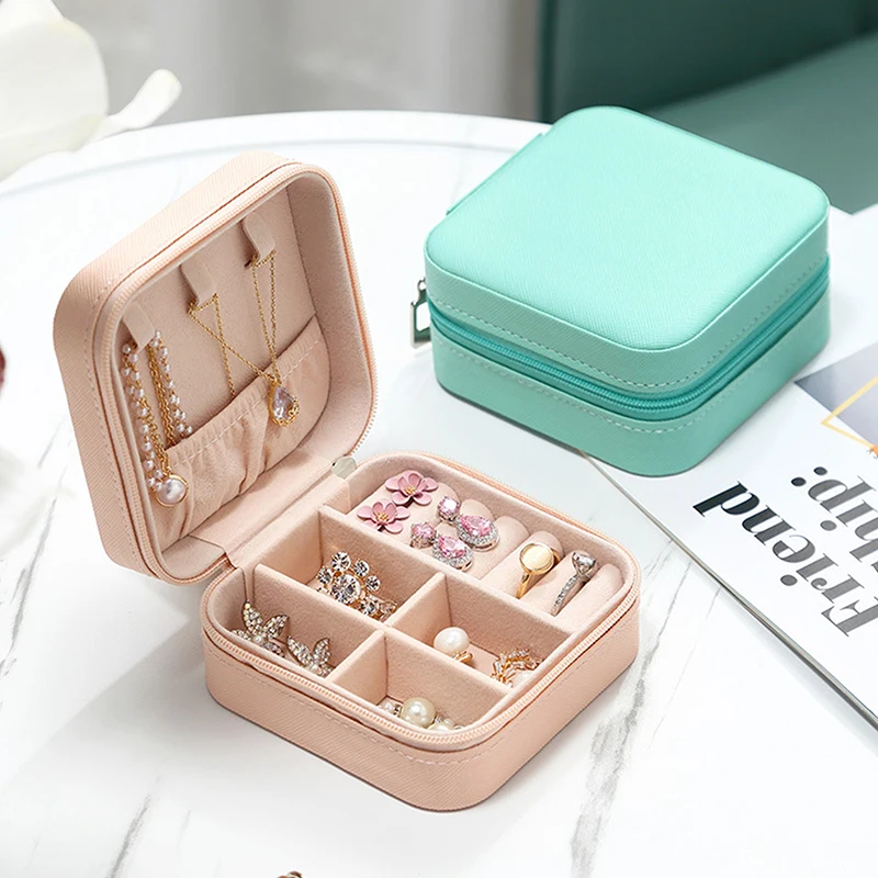 Plush Velvet Small Jewelry Box Necklace Ring Storage Organizer Mini Jewelry Case Square Jewelry Travel Organizer For Women Girls