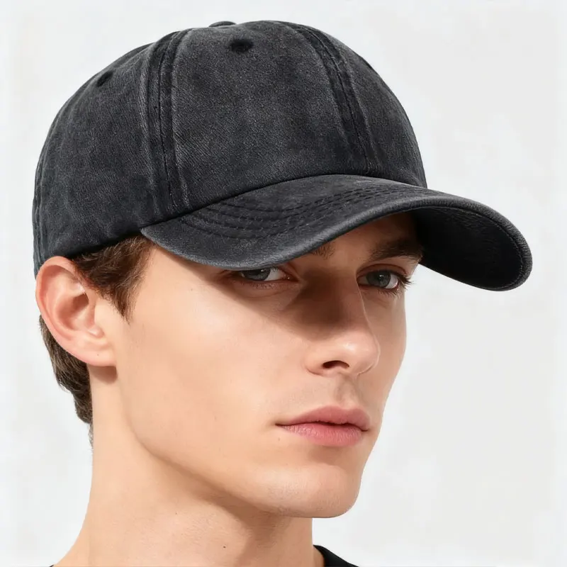 Baseball washed outdoor cap, solid color, stylish, versatile, simple vintage denim hat