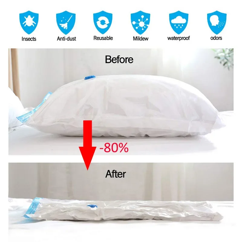 Vacuum Storage Bags for Clothes Quilt Down Jacket Travel Home Organizer Saving Closet Space Vacuum Seal Compression Bag