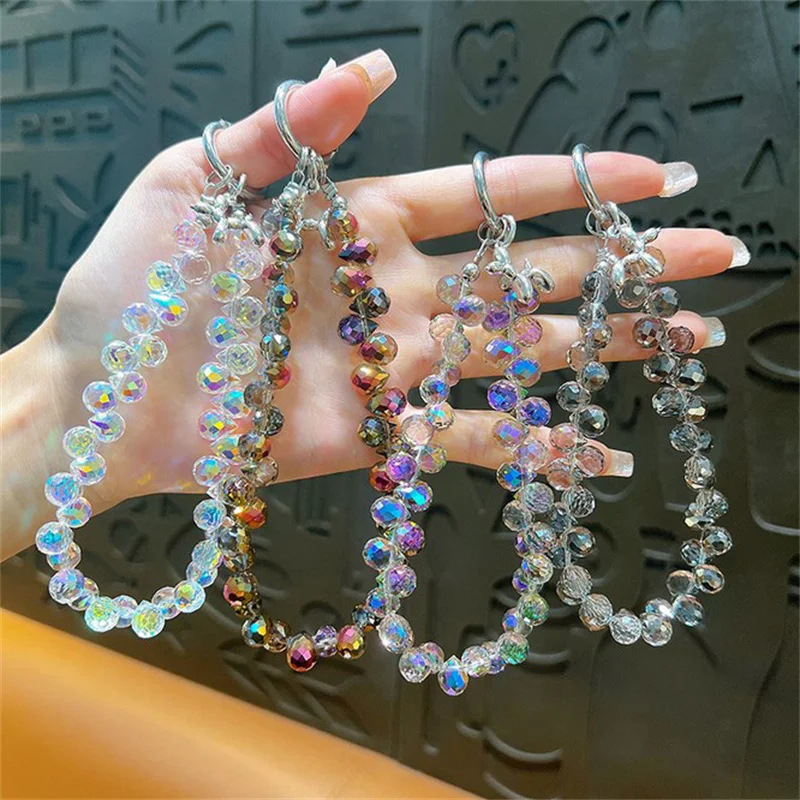 Y2K Luxury Crystal Beads Portable Chain Wrist Short Lanyard With Clip Piece Mobile Phone Case Trendy Ornament Universal