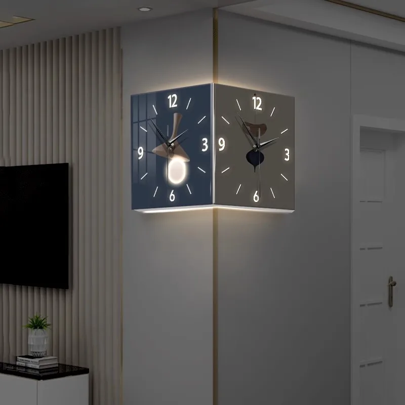 

Modern Simple Double Sided Corner Wall Clock Abstract Geometry Corner Clock Wall-mounted No Punch Light Silent Wall Clock