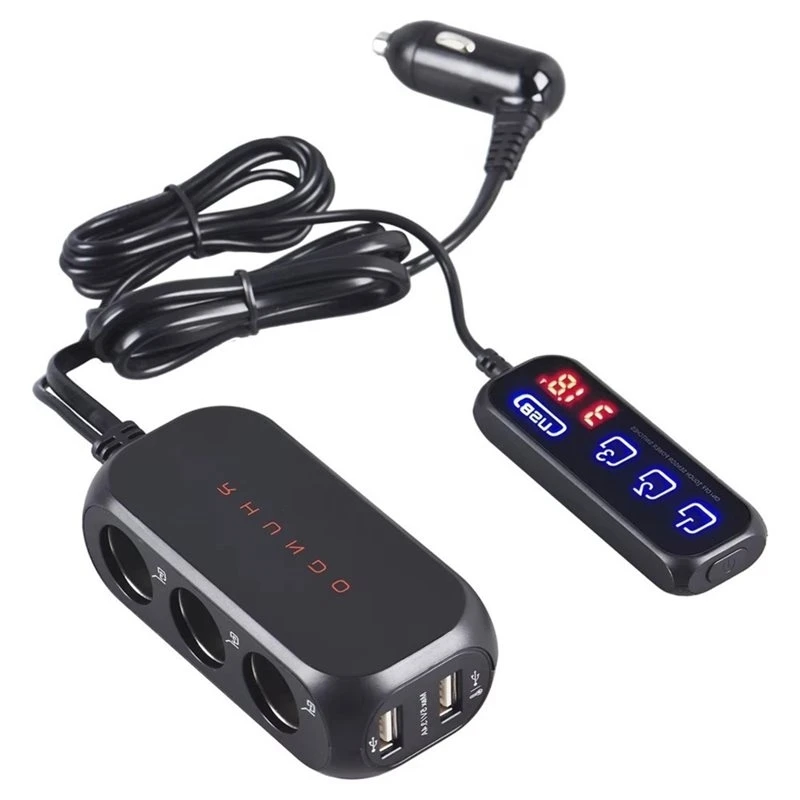 Car 3In1 Cigarette Lighter Adapter Splitter Car Cigarette Lighter Socket With Switch 12V Power Adapter