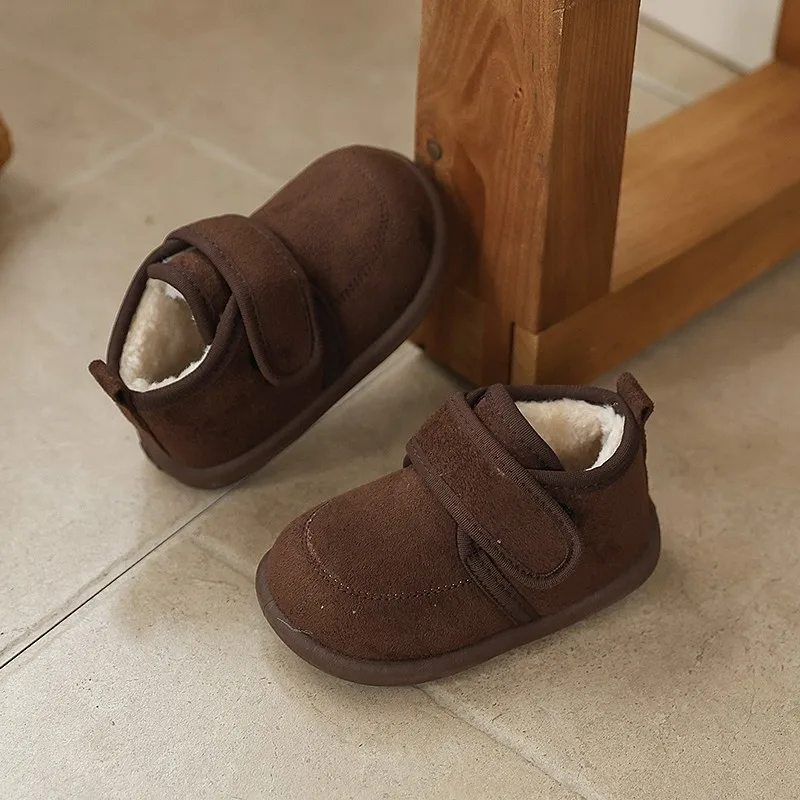 الشتاء الفتيان الفتاة أحذية أفخم جولة تو هوك حلقة اليومية الدافئة حذاء مسطح للأطفال الألوان الصلبة المضادة للانزلاق موضة مريح حذاء الأطفال