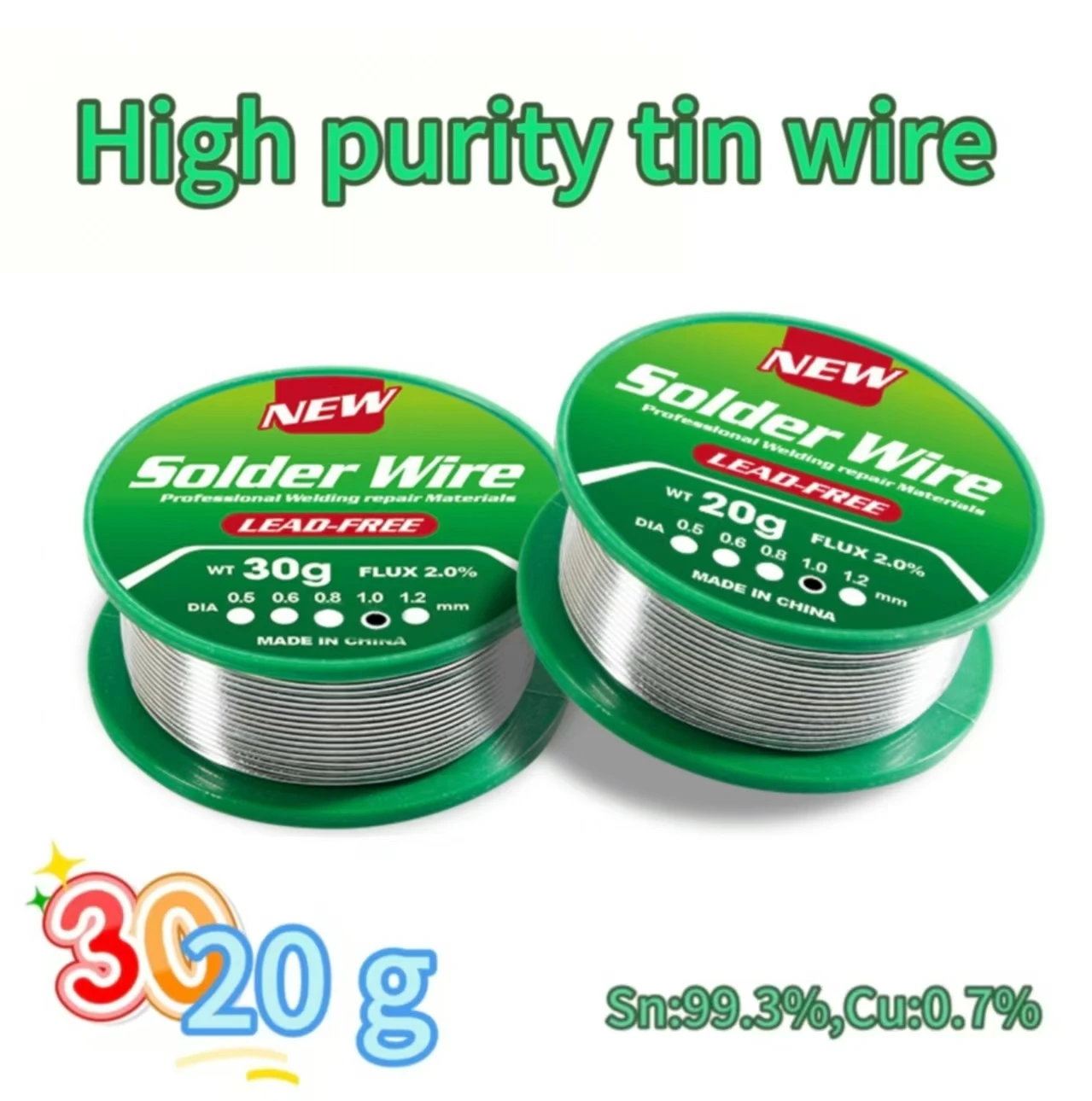 20g/30g/50g Low Melting Point Lead-Free Solder Wire Roll High Purity Environmental Solder Wire Tin Core Tin for Welding