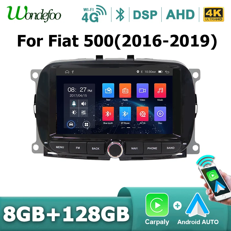 Autoradio Android 15 pour voiture, CarPlay sans fil, stéréo pour Fiat 500 2016-2019, Bluetooth, autoradio 2 DIN, écran 7 pouces, lecteur multimédia