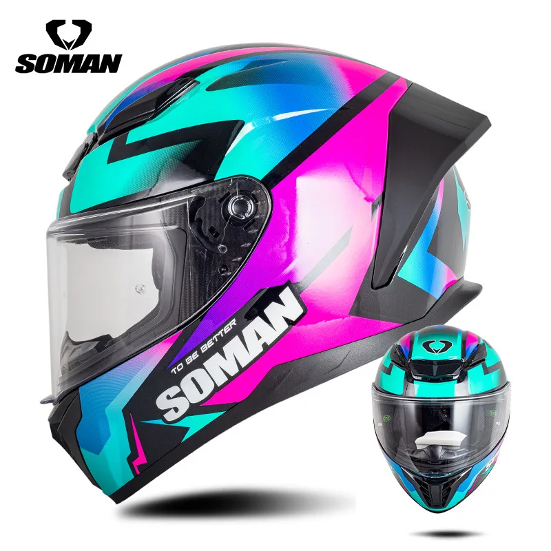 New SOMAN Motorcycle Racing Helmet Men Women 4 Seasons Locomotive Riding Electric Vehicle Couple Safety Helmet SM973