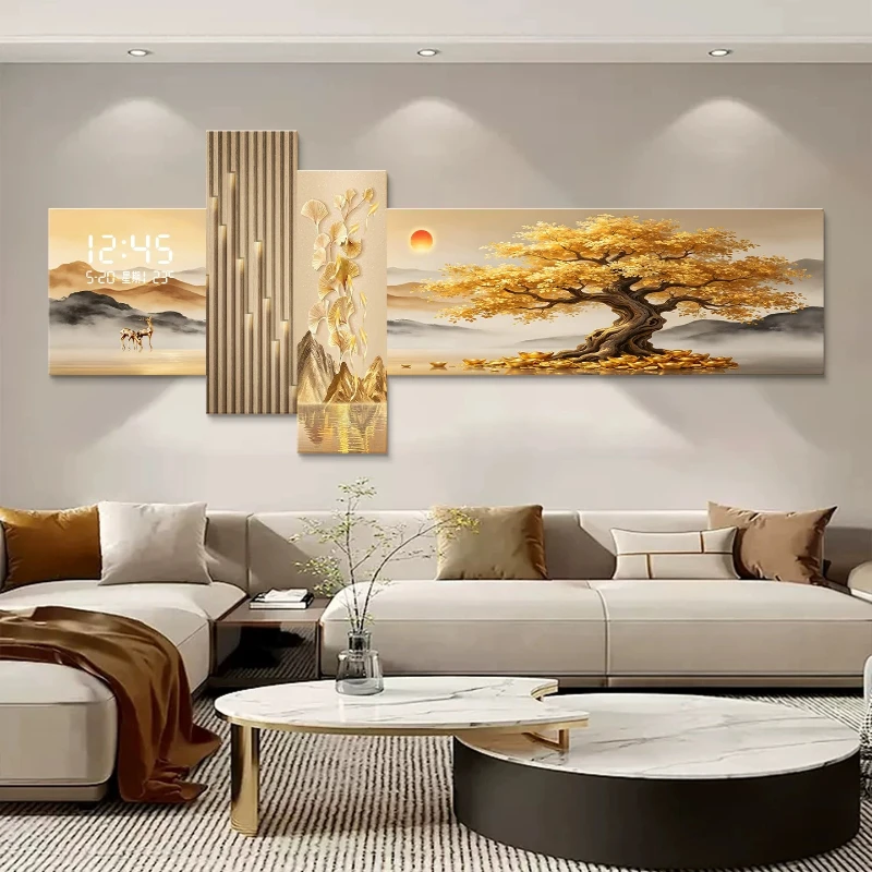 Money Tree LED Decorative Paintings Electronic Wall Clocks Plant Hanging Paintings Clock Wall Lamp Painting Home Decor Watch - view 3