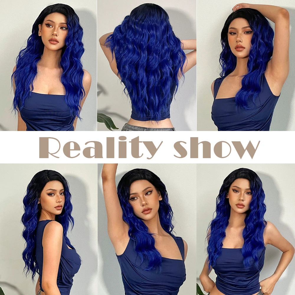 Long Curly Lace Frontal Hair Wigs Blue Purple Cosplay Synthetic Lace Wig for Black Women Transparent Natural Party Colorful Hair