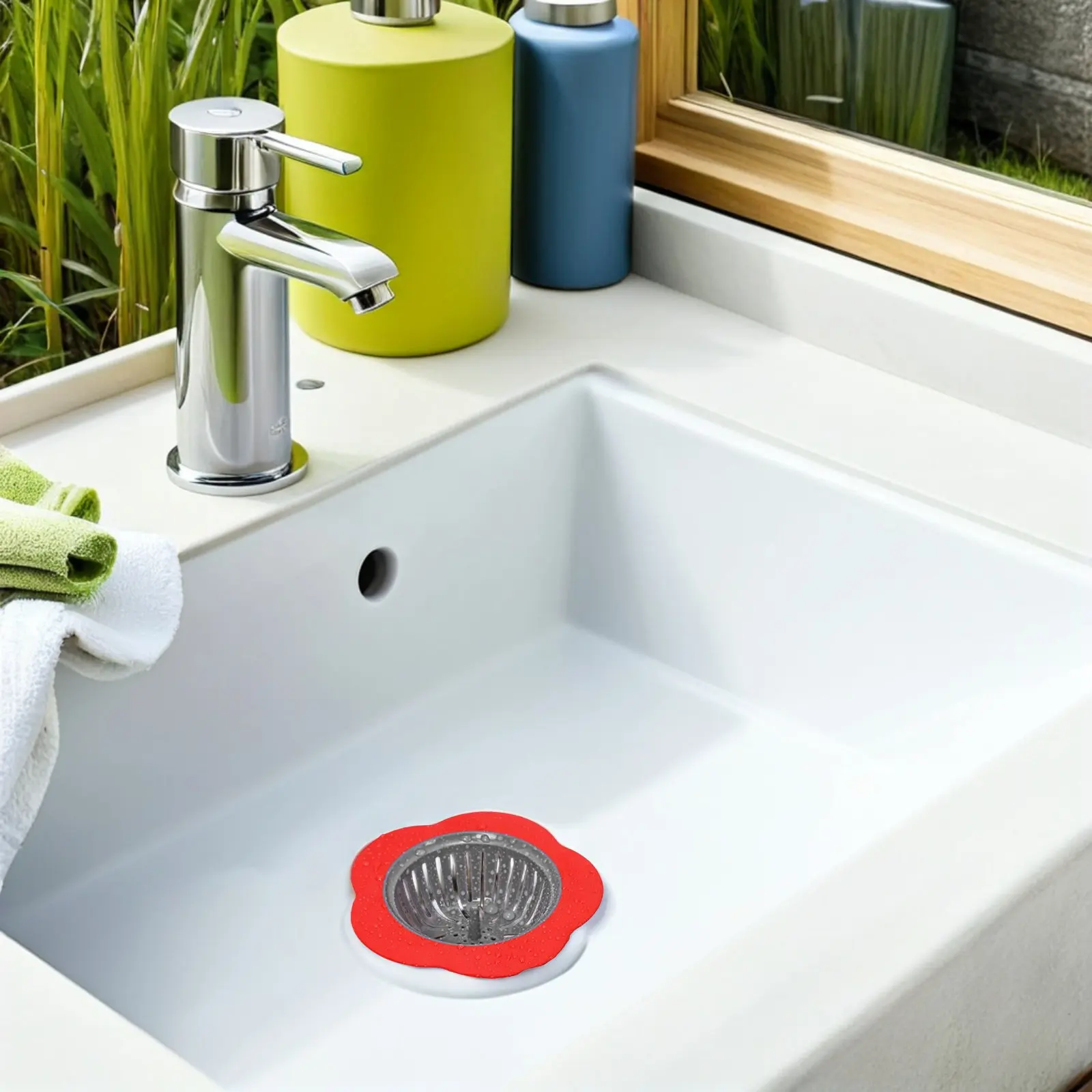 

Flower Shaped Kitchen Sink Strainer Red Premium Plastic Anti-Clogging Filter for Bathroom Wash Bowl Bathtub Laundry Tub Drain