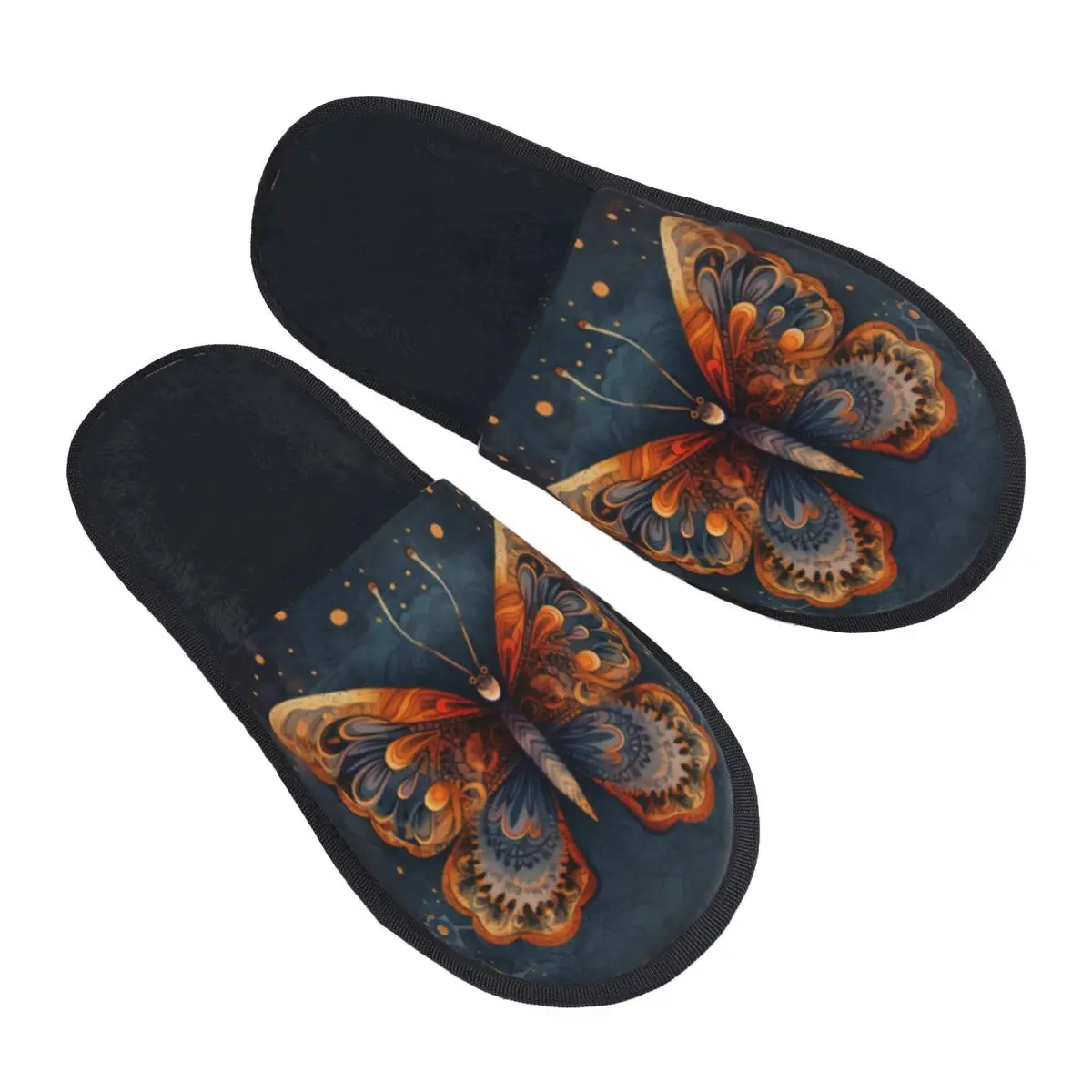 

Indoor Beautiful Moth Background Warm Slippers Home Plush Slippers Home Soft Fluffy Slippers